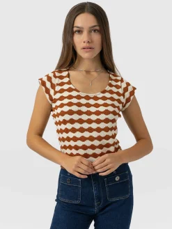 T-shirts & Tanks|Saint and Sofia Elise Scoop Neck Tee - Brown/Cream