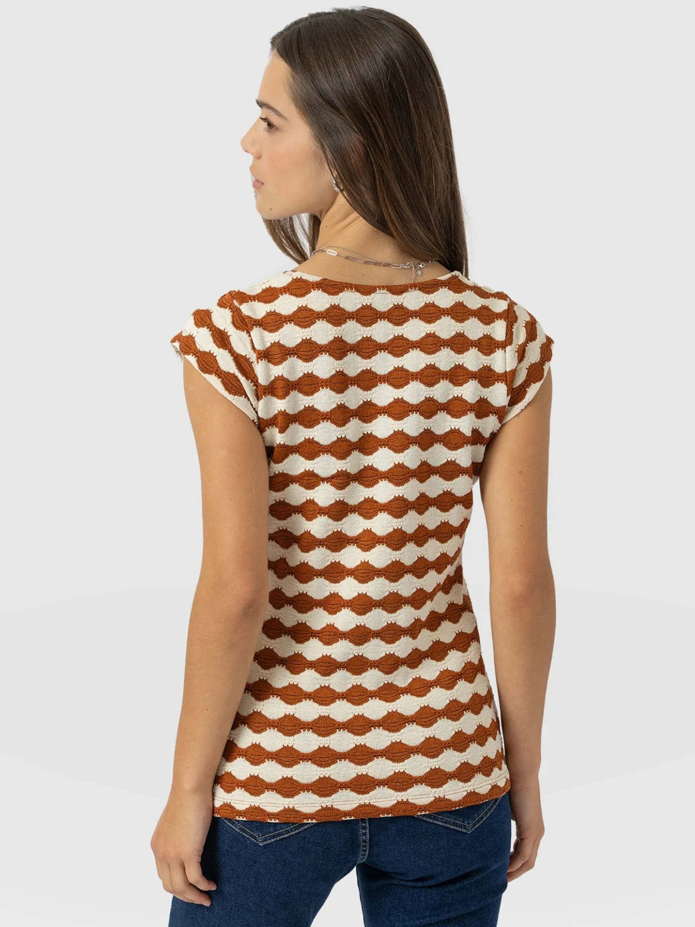 T-shirts & Tanks|Saint and Sofia Elise Scoop Neck Tee - Brown/Cream