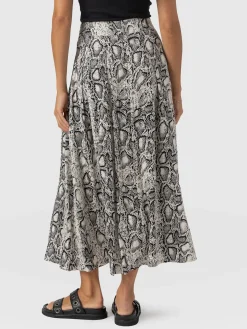 Skirts|Saint and Sofia Eliza Pleated Skirt - Cream Snake
