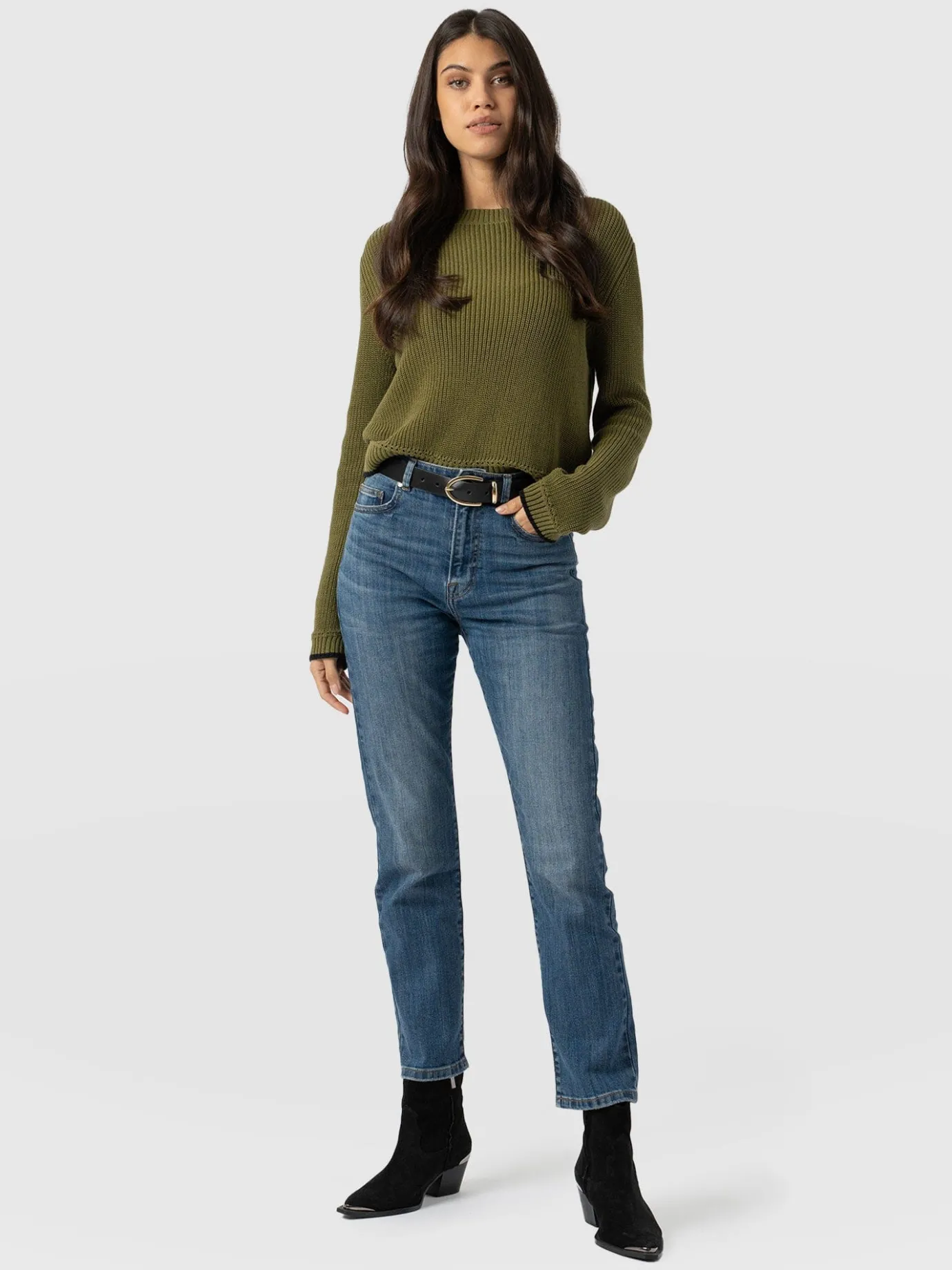 Denim & Jeans|Saint and Sofia Emma Straight Leg Jean - Mid Blue
