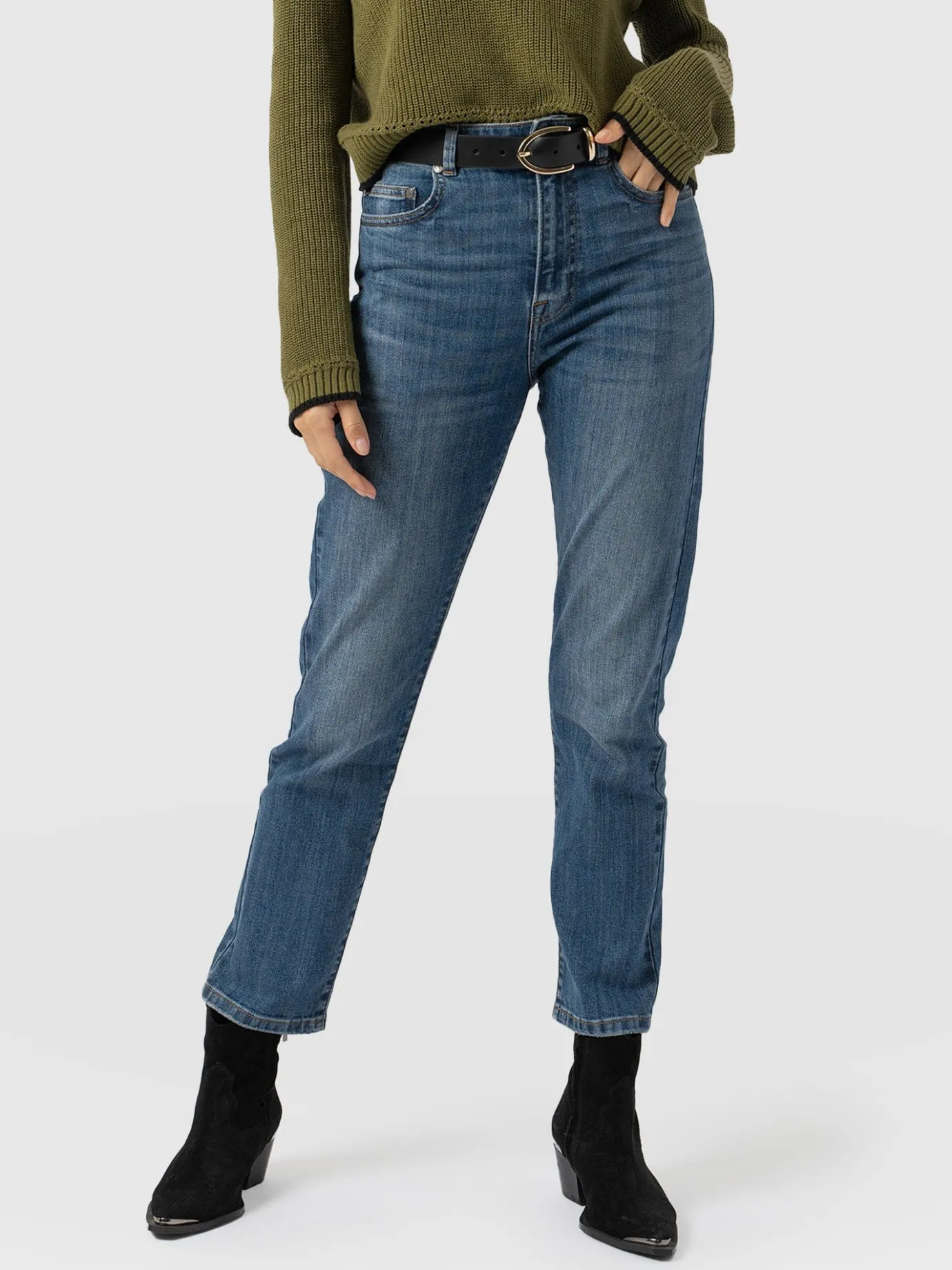 Denim & Jeans|Saint and Sofia Emma Straight Leg Jean - Mid Blue