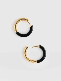 Gold Jewelry|Jewelry|Saint and Sofia Enamel Hoop Earrings - Gold/Black
