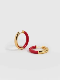 Gold Jewelry|Jewelry|Saint and Sofia Enamel Hoop Earrings - Gold/Red