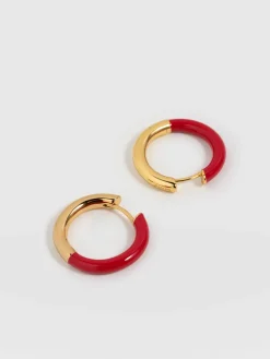 Gold Jewelry|Jewelry|Saint and Sofia Enamel Hoop Earrings - Gold/Red