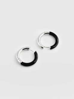 Jewelry|Earrings|Saint and Sofia Enamel Hoop Earrings - Silver/Black