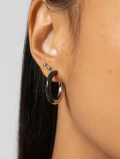 Jewelry|Earrings|Saint and Sofia Enamel Hoop Earrings - Silver/Black