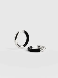 Jewelry|Earrings|Saint and Sofia Enamel Hoop Earrings - Silver/Black