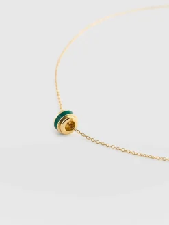 Gold Jewelry|Jewelry|Saint and Sofia Enamel Stripe Charm Necklace - Gold/Green