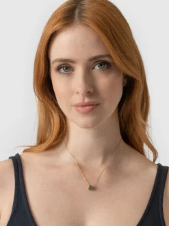 Gold Jewelry|Jewelry|Saint and Sofia Enamel Stripe Charm Necklace - Gold/Green