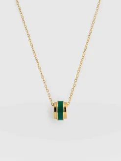 Gold Jewelry|Jewelry|Saint and Sofia Enamel Stripe Charm Necklace - Gold/Green