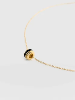 Gold Jewelry|Jewelry|Saint and Sofia Enamel Stripe Charm Necklace - Gold/Black