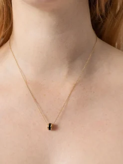 Gold Jewelry|Jewelry|Saint and Sofia Enamel Stripe Charm Necklace - Gold/Black
