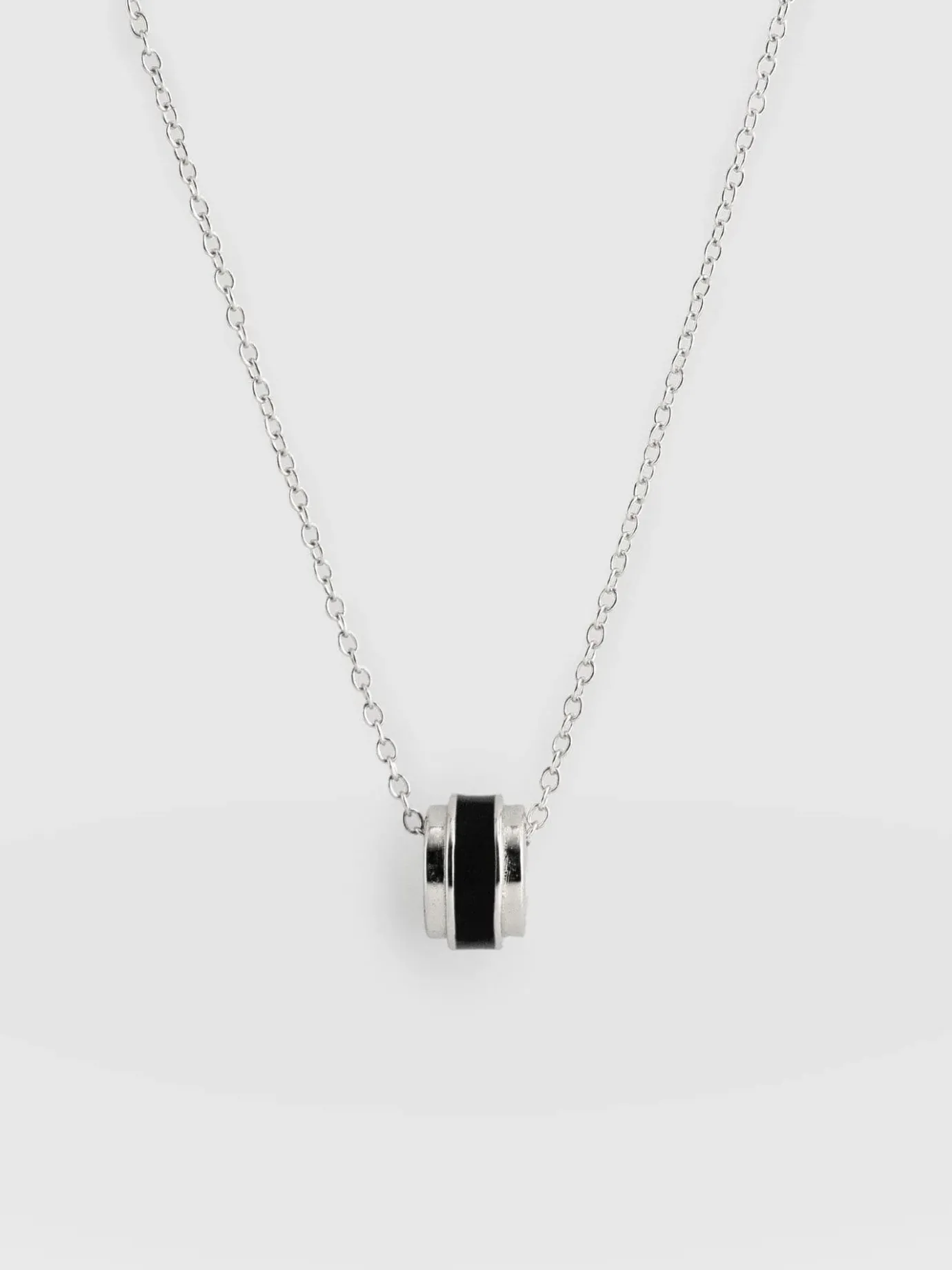 Silver Jewelry|Jewelry|Saint and Sofia Enamel Stripe Charm Necklace - Silver/Black