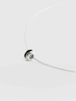 Silver Jewelry|Jewelry|Saint and Sofia Enamel Stripe Charm Necklace - Silver/Black