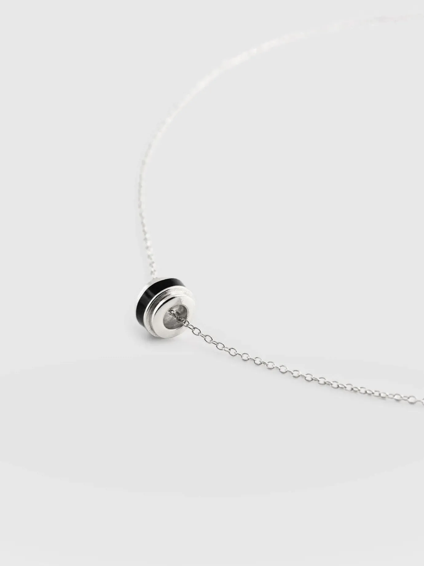 Silver Jewelry|Jewelry|Saint and Sofia Enamel Stripe Charm Necklace - Silver/Black