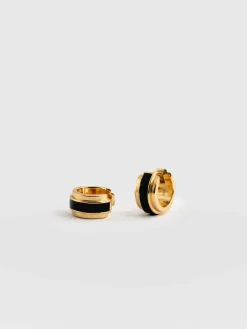 Gold Jewelry|Jewelry|Saint and Sofia Enamel Stripe Huggie Earrings - Gold/Black