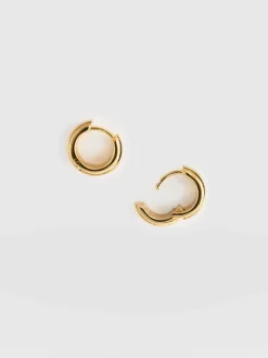 Gold Jewelry|Jewelry|Saint and Sofia Enamel Stripe Huggie Earrings - Gold/Black