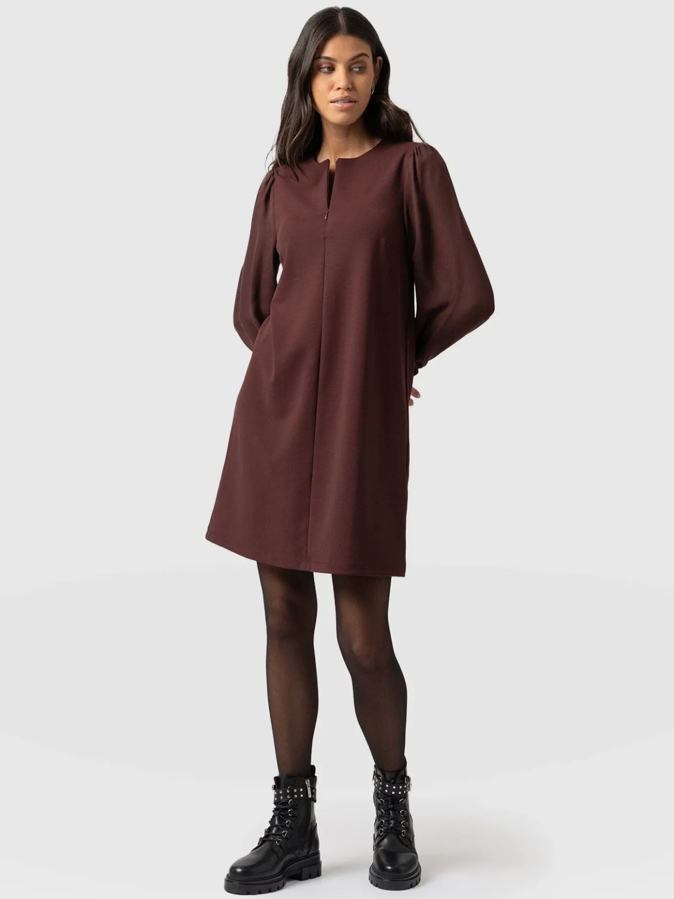 Dresses|Saint and Sofia Esme Zip Up Dress - Maroon