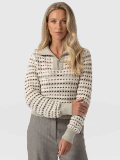 Knitwear|Saint and Sofia Ester Quarter Zip Knit - Beige