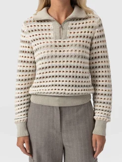 Knitwear|Saint and Sofia Ester Quarter Zip Knit - Beige
