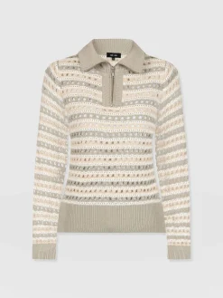 Knitwear|Saint and Sofia Ester Quarter Zip Knit - Beige
