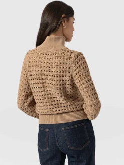 Knitwear|Sweaters|Saint and Sofia Ester Quarter Zip Knit - Camel