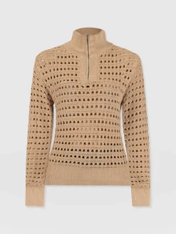 Knitwear|Sweaters|Saint and Sofia Ester Quarter Zip Knit - Camel