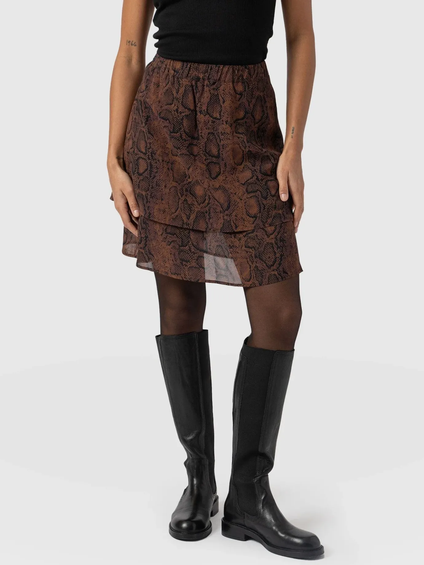 Skirts|Saint and Sofia Etta Mini Layered Skirt - Brown Snake
