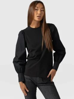 Blouses & Shirts|T-shirts & Tanks|Saint and Sofia Eva Mock Shirt - Black