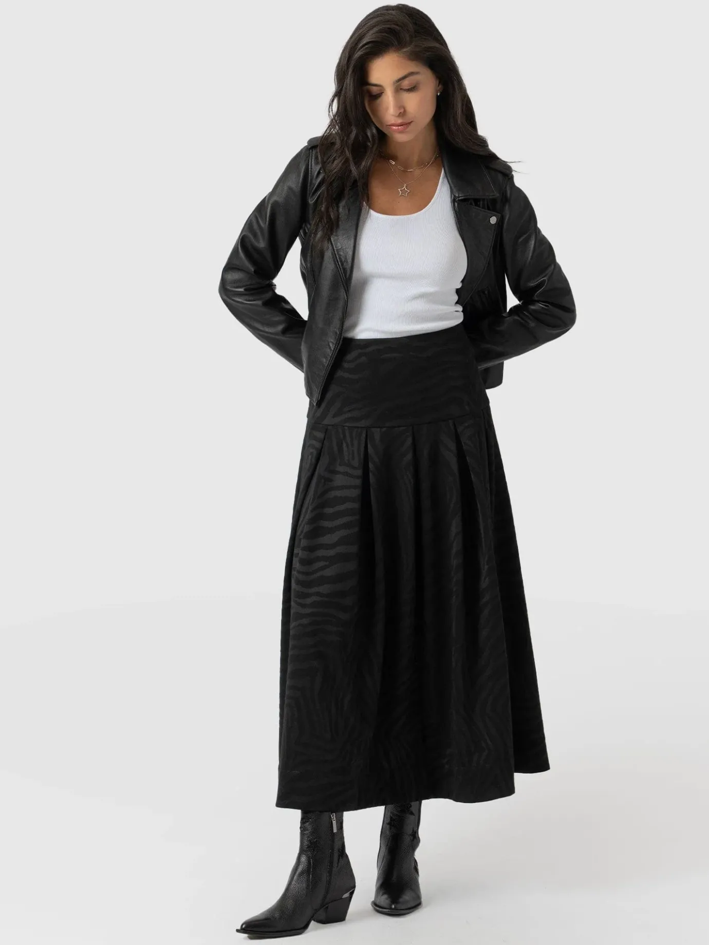 Skirts|Saint and Sofia Everly Pleated Skirt - Black Zebra