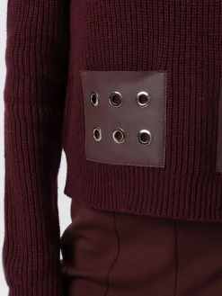 Knitwear|Sweaters|Saint and Sofia Eyelet Rib Knit Sweater - Maroon