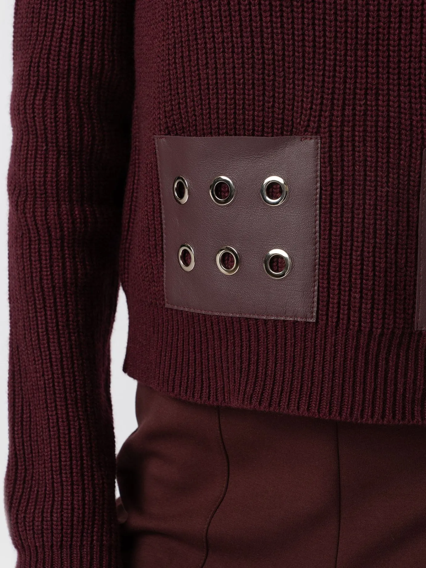 Knitwear|Sweaters|Saint and Sofia Eyelet Rib Knit Sweater - Maroon