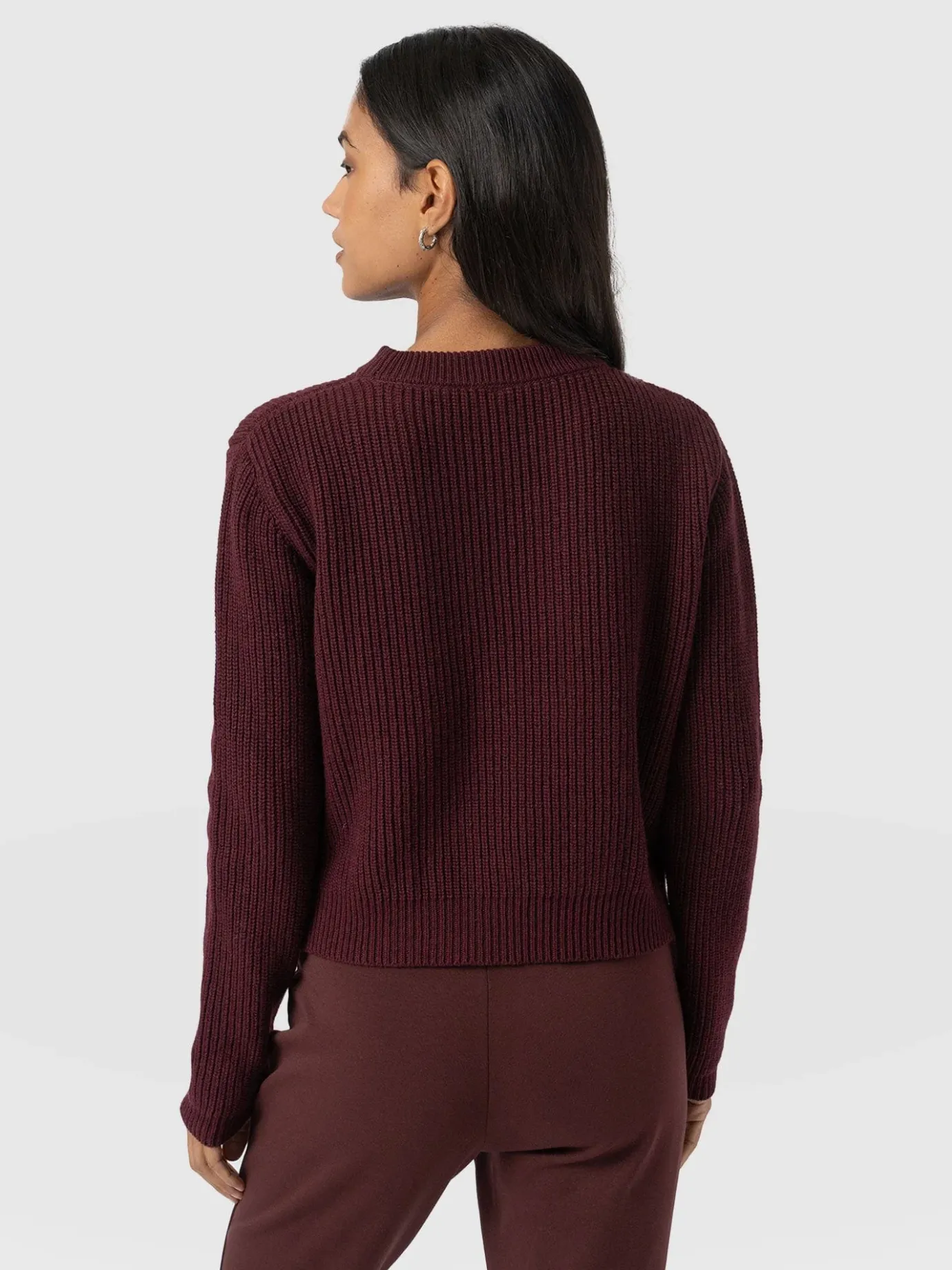 Knitwear|Sweaters|Saint and Sofia Eyelet Rib Knit Sweater - Maroon