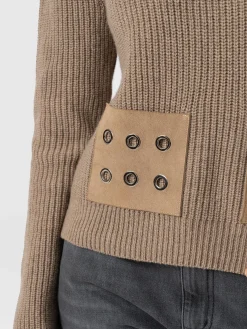 Knitwear|Sweaters|Saint and Sofia Eyelet Rib Knit Sweater - Mocha