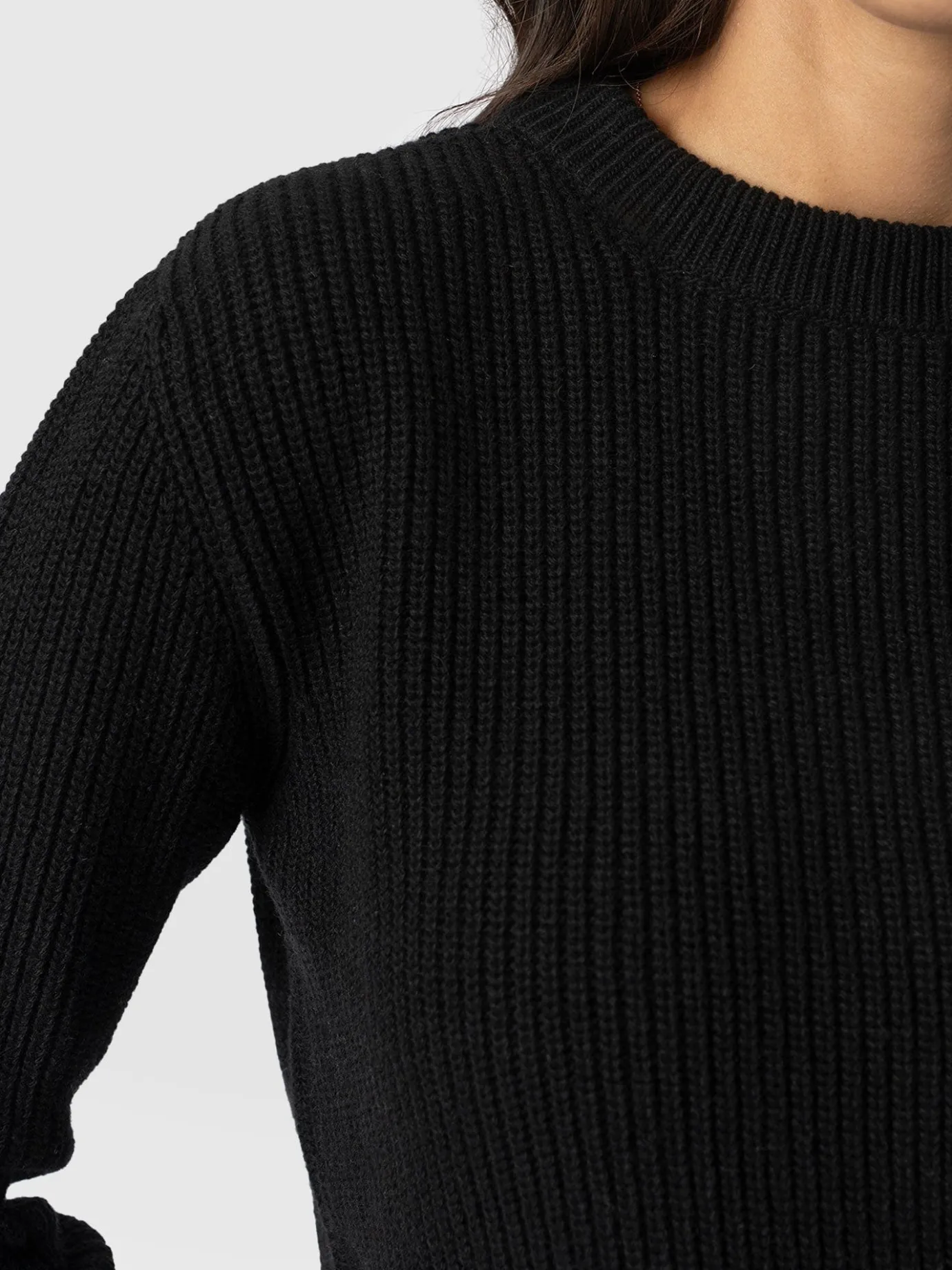 Knitwear|Sweaters|Saint and Sofia Eyelet Rib Knit Sweater - Black