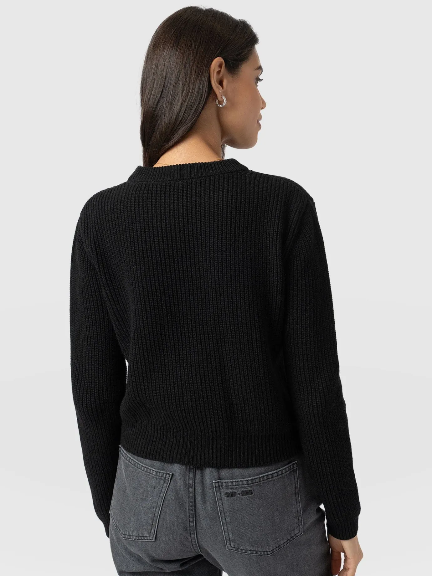 Knitwear|Sweaters|Saint and Sofia Eyelet Rib Knit Sweater - Black