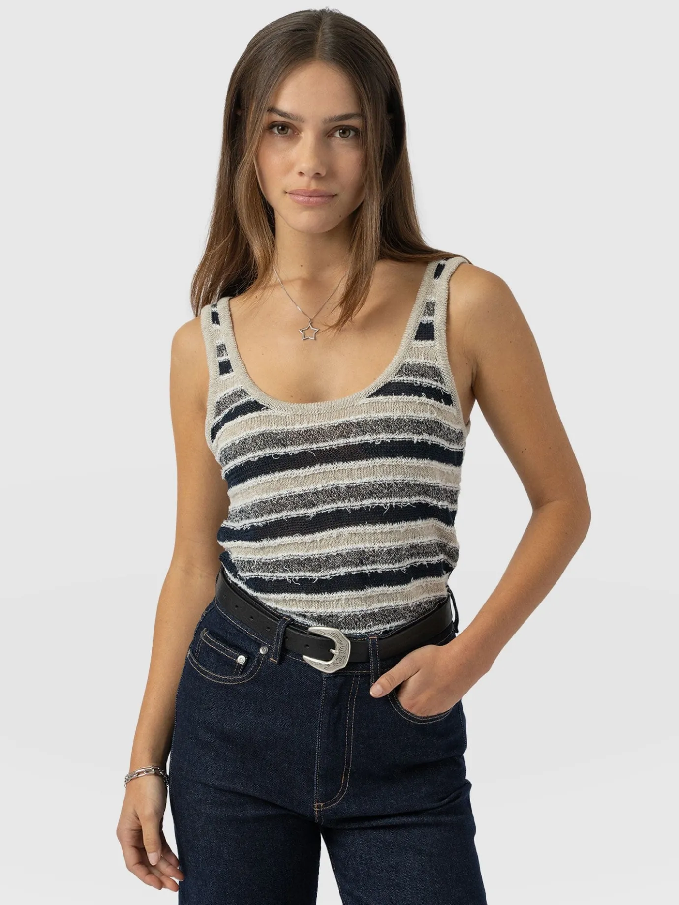 Knitwear|T-shirts & Tanks|Saint and Sofia Fearne Knit Cami - Blue Stripe