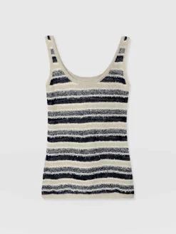 Knitwear|T-shirts & Tanks|Saint and Sofia Fearne Knit Cami - Blue Stripe