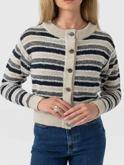 Knitwear|Saint and Sofia Fearne Knit Cardigan - Blue Stripe
