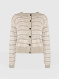 Knitwear|Saint and Sofia Fearne Knit Cardigan - Cream Stripe