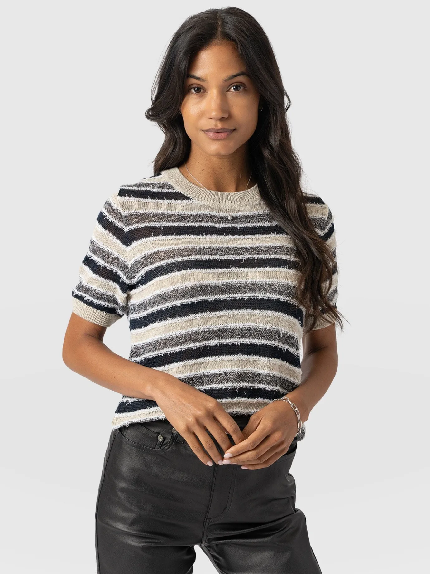 Knitwear|Saint and Sofia Fearne Knit Tee - Blue Stripe