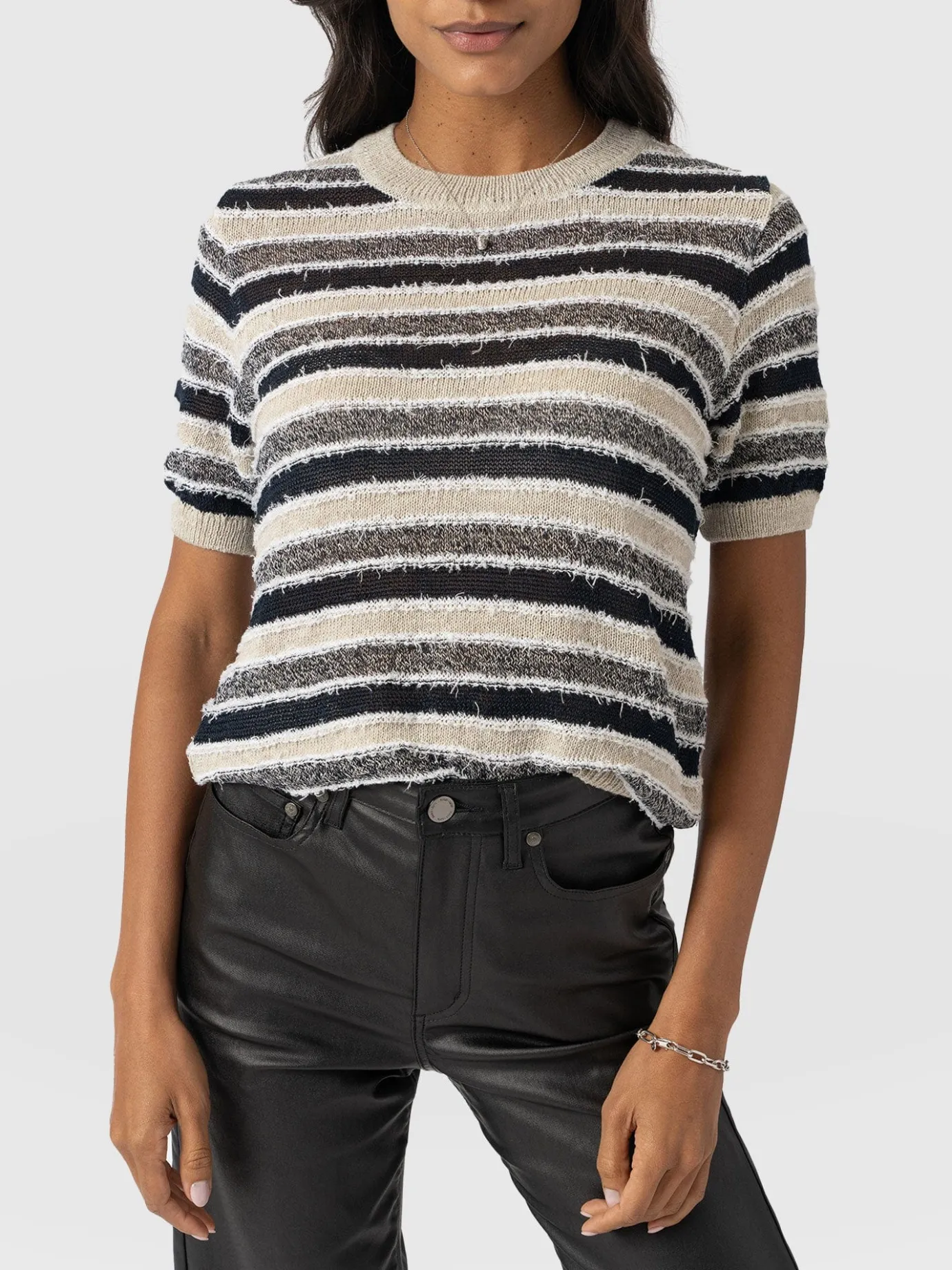 Knitwear|Saint and Sofia Fearne Knit Tee - Blue Stripe