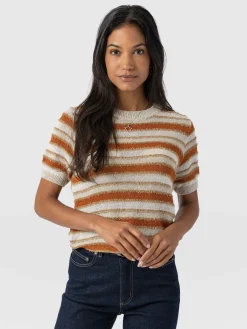 Knitwear|T-shirts & Tanks|Saint and Sofia Fearne Knit Tee - Rust Stripe