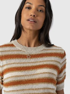 Knitwear|T-shirts & Tanks|Saint and Sofia Fearne Knit Tee - Rust Stripe