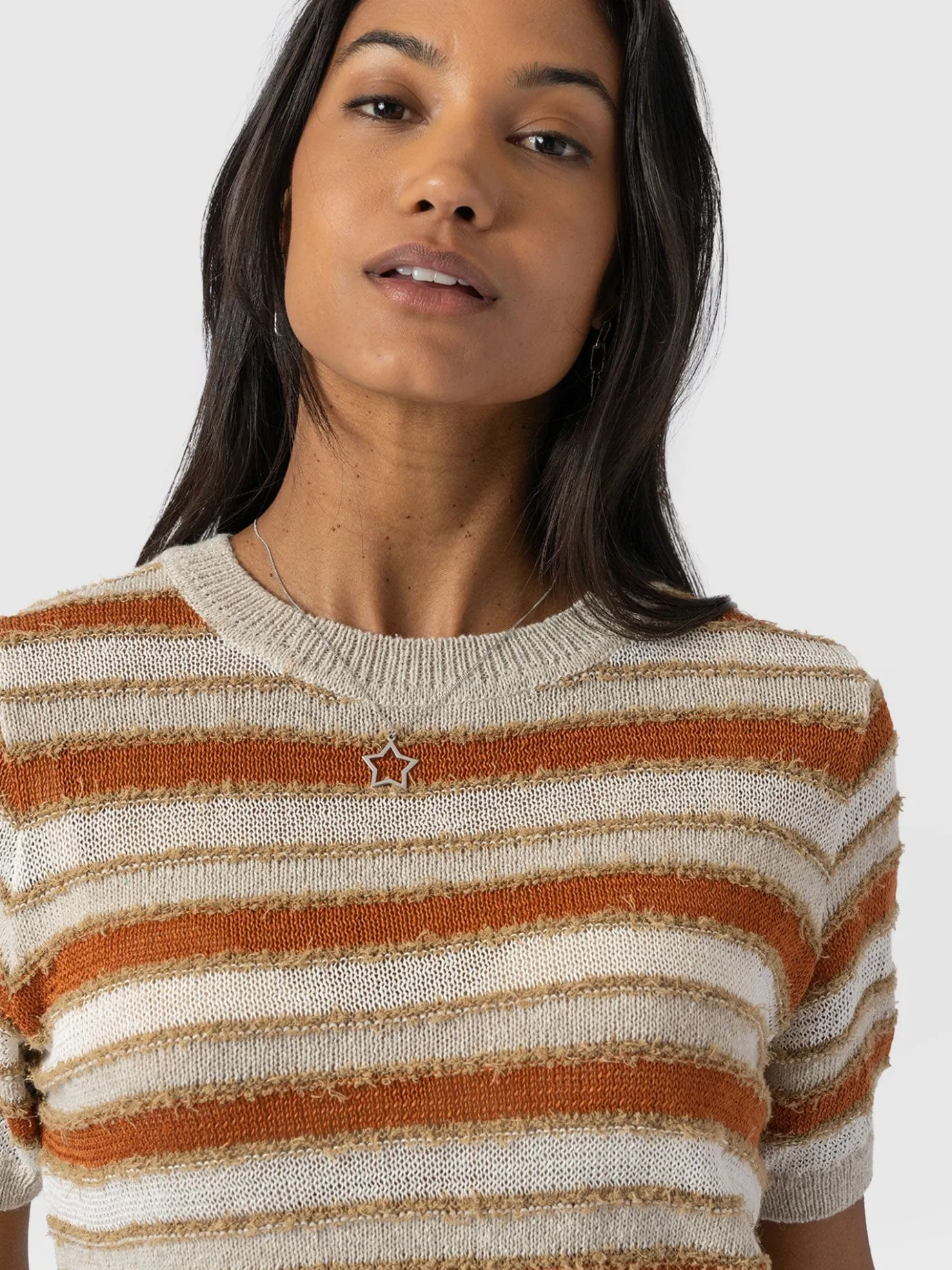 Knitwear|T-shirts & Tanks|Saint and Sofia Fearne Knit Tee - Rust Stripe
