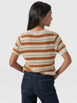 Knitwear|T-shirts & Tanks|Saint and Sofia Fearne Knit Tee - Rust Stripe