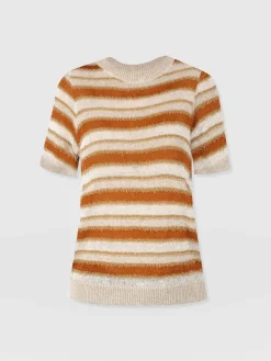 Knitwear|T-shirts & Tanks|Saint and Sofia Fearne Knit Tee - Rust Stripe