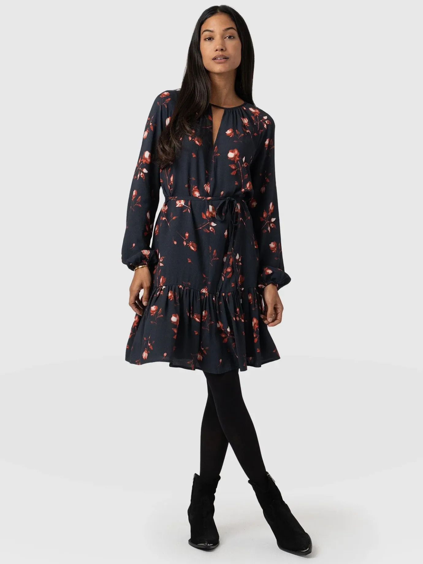 Dresses|Saint and Sofia Fia Mini Tiered Dress - Dark Roses