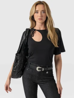 T-shirts & Tanks|Saint and Sofia Freya Tie Tee - Black