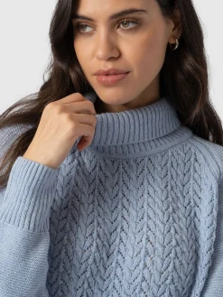 Knitwear|Saint and Sofia Glen Cable Knit Sweater - Pale Blue